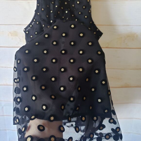 LOFT Metalilic Polka Dot Ruffle High Neck Sleeveless Mesh Shell Blouse Medium - Picture 7 of 10